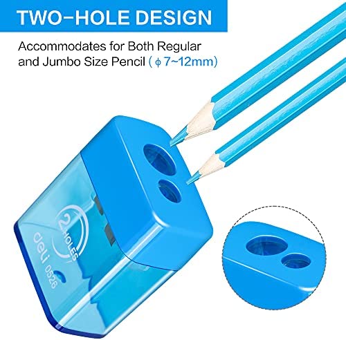 Pencil Sharpener Dual Hole Manual Blue, Jumbo Crayon Sharpener with Cover  and Bin, Handheld Color Pencil Sharpeners for Large & Standard Pencils,  Also