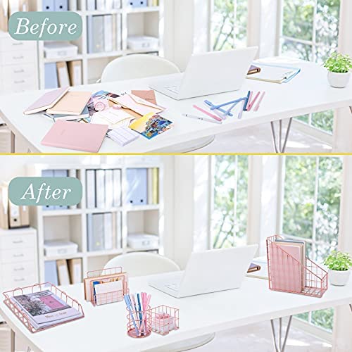 Rose Gold Desk Organizer for Women Cute Home Office Accessories