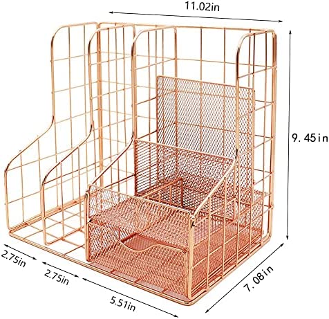 Mesh Desk Organizers. Rose Gold Desktop Organizer Paper File