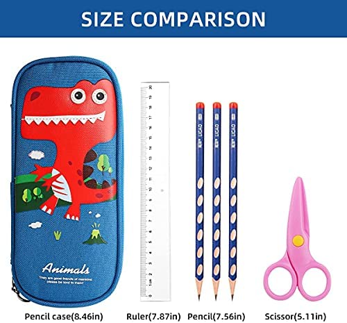 Cute Cartoon Pencil Case for Boys, Big Capacity Canvas Kawaii Pencil Pouch  with Zipper, Waterproof 