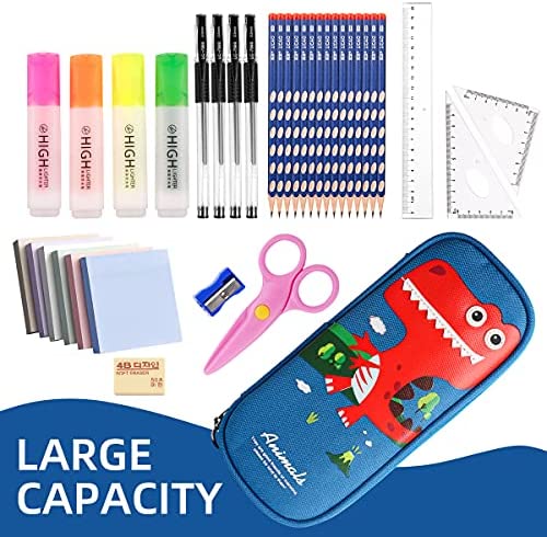 Pencil Case Big Capacity for Girl Boy Cue Shark Blue Ocean Student Pencil  bag Cute Cartoon Pen Pouch Large Stationery 3 Compartments Zippers  Organizer