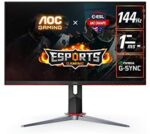 AOC 27G2 27" Frameless Gaming IPS Monitor, FHD 1080P, 1ms 144Hz, NVIDIA G-SYNC Compatible + Adaptive-Sync, Height Adjustable, 3-Year Zero Dead Pixel Guarantee, Black/Red