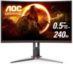 AOC C27G2Z 27" Curved Frameless Ultra-Fast Gaming Monitor, FHD 1080p, 0.5ms 240Hz, FreeSync, HDMI/DP/VGA, Height Adjustable, 3-Year Zero Dead Pixel Guarantee, Black, 27" FHD Curved