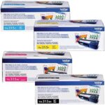 Brother Genuine TN315BK, TN315C, TN315M, TN315Y High Yield Color Laser Black, Cyan, Magenta and Yellow Toner Cartridge Set