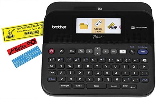 Brother PT-D600VP Label Maker, USB 2.0, P-Touch Label Printer, Desktop, QWERTY Keyboard, Colour Screen, Up to 24mm Labels, Includes Carry Case/AC Adapter/USB Cable/24mm Black on White Tape Cassette