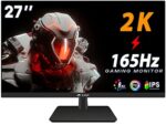 CRUA 27" 1440P IPS 144HZ/165HZ Gaming Monitor,QHD 2K 1.5ms,100% sRGB Color Gamut Professional Computer Monitors,Free sync Supported,3-Side Borderless and VESA Mountable(HDMI,DP)-Machine Black
