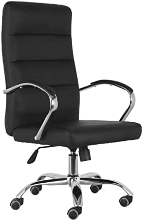 Comfty Padded Armrests and Chrome Base Fixed Back Leather Office Chair, 42.13”-45.28”, Black