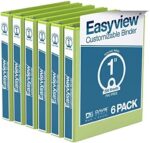 EasyView Premium 1-Inch Binders with Clear-View Covers, 3-Ring Binders for School, Office, or Home, Colored Binder Notebooks, Pack of 6, Round Ring, Lime Green