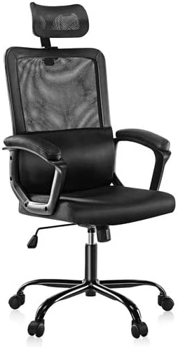 Ergonomic High Back Office Chair – Breathable Mesh Office Chair with Adjustable Headrest and Lumbar Support, Executive Chair with Padded Armrest, Height Adjustable Computer Task Chair Swivel Rolling