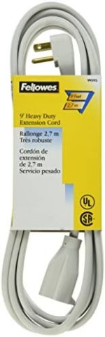 Fellowes 1-Outlet 3-Prong Heavy Duty Indoor Extension Cord, 9 Feet - 99595 Gray