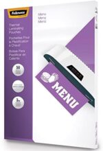 Fellowes Hot Laminating Pouches, 3 Mil, Menu Size, 50 Per Pack (52013)
