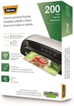 Fellowes Thermal Laminating Pouches, Letter Size Sheets, 5mil 200pk, Black/Grey (5743601)