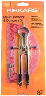 Fiskars Durable Metal Bow Compass & Metal Protractor Combo Set (Assorted Color)