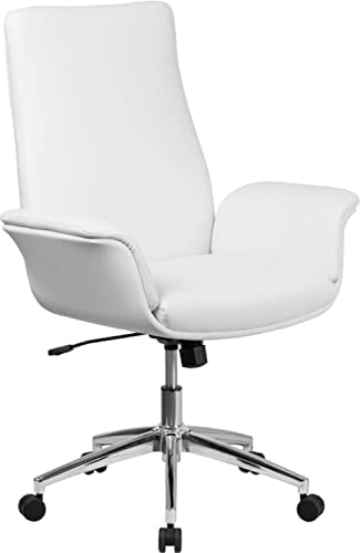 Flash Furniture Mid-Back White LeatherSoft Executive Swivel Office Chair with Flared Arms