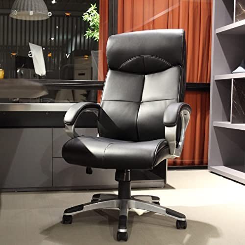 Gevanco Executive Home Office Chair - Ergonomic Design, High Back Adjustable, Lumbar Support, PU Leather, for Manager Office, Home Office - Black