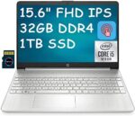 HP 15 Laptop Computer 15.6" FHD IPS Touchscreen 10th Gen Intel Quad-Core i5-1035G1 (Beats i7-8550U) 32GB DDR4 1TB SSDHP Fast Charge HDMI Webcam Win 10 + 32GB Micro SD Card