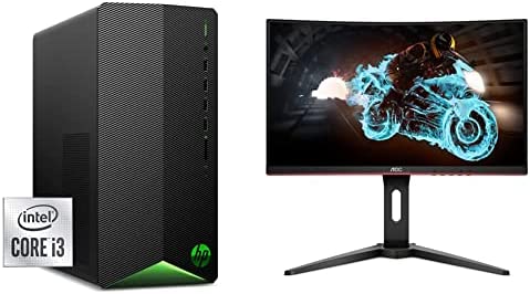 HP Pavilion Gaming Desktop, NVIDIA GeForce GTX 1650 Super & AOC C24G1A 24" Curved Frameless Gaming Monitor, FHD 1920x1080, 1500R, VA, 1ms MPRT, 165Hz (144Hz Supported), Height Adjustable Black