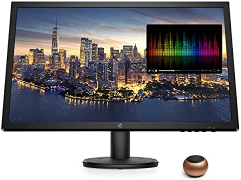 HP V24 FHD 1920x1080 Monitor Bundle with HDMI, FreeSync, Low Blue Light, and Mini Bluetooth Speaker for Professional Sound, Built-in Microphone and Remote Shutter for Photos