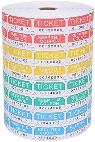 L LIKED 8000 Assorted Double Raffle Tickets 2000 per Roll 50/50 (Blue, Green, Red, Yellow)