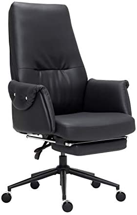 Leather Executive Chair Adjustable Reclining Swivel Office Desk Chair with Hidden Footrest Padded Armrest 350lbs Load-Bearing Strong Iron Frame Ergonomic High Back Master Computer Desk Chair-Black