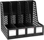 Leven Sturdy Magazine File Holder Desk Organizer File Folder for Office Organization and Storage with 4 Vertical Compartments, File-Storage-Organizer-Magazine-Holder (Black)