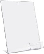 Marketing Holders 8.5" x 11" Sign Holder Ad Frame with Attached Business Gift Card Holder Slant Back Acrylic Clear
