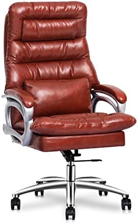MoNiBloom Executive PU Leather Office Chair Ergonomic Swivel Rolling Chair with Padded Armrest, Adjustable Height/Tilt, Brown