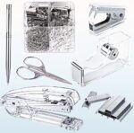 Office Supplies Set, Desk Stationery Accessories Kit Including Stapler, Staple Remover, Tape Dispenser, Binder Clips, Paper Clips, Ballpoint Pen and Scissor with 2000pcs Staples(Silver)