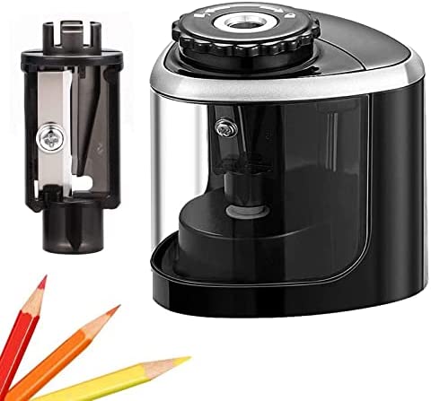 Pencil Sharpener Electric Pencil Sharpeners, Portable Pencil Sharpener Kids, Blade to Fast Sharpen, Suitable for No.2/Colored Pencils(6-8mm)/School Pencil Sharpener/Classroom/Office/Home (Black)