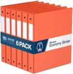 Premium Economy 1-Inch Binder, 3-Ring Binder for School, Office, or Home, Colored Binder Notebook, Pack of 6, Round Ring, Orange