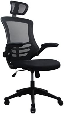 Techni Mobili Modern High-Back Mesh Executive Chair With Headrest And Flip Up Arms. Color: Black 49.5" x 26.37" x 26.37"