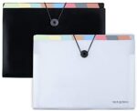 Uquelic 8 Pockets Expanding File Folder - Plastic Black Accordion Document Storage Organiser A4 Letter Size Expandable File Jacket Filing Wallets with Label (2Pack)