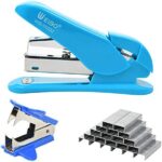Weibo Effortless Desktop Blue Stapler, One Touch Stapling, Easy to Load Ergonomic Stapler, 40-50 Sheet Capacity, Includes 2000 Staples and Staple Remover (Blue)