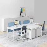 Buy high end T shape 2 seaters office desks white workstation low price