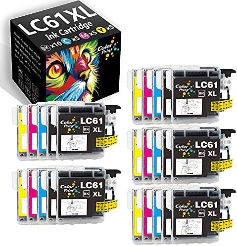 25-Pack ColorPrint Compatible LC61XL Ink Cartridge Replacement for Brother LC-61 XL LC61XL LC65 LC65XL Used for MFC-795CW MFC-990CW MFC-J220 MFC-J265W MFC-J270W MFC-J410W MFC-J415W J630W J615W Printer