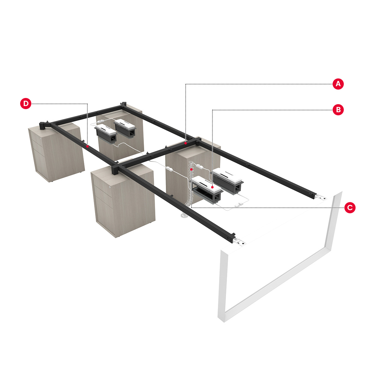 Quality modern 4 seat desk for office with wood pedestal China manufacturers