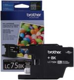 Brother Genuine High Yield Black Ink Cartridge, LC75BK, Replacement Black Ink, Page Yield Up To 600 Pages, LC75
