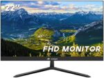 CRUA 22 Inch Computer Monitor Full HD(1920x1080P) 75HZ VA Display,Zero Frame 178° Wide View Angle with Eye-Care Technology,Support VESA,VGA&HDMI Port-Black