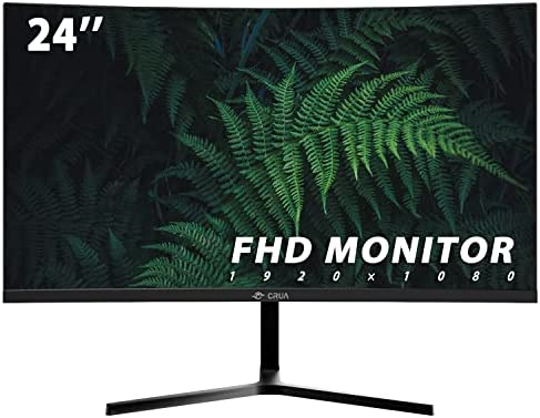 CRUA 24" Inch Curved Computer Monitor FHD(1920×1080p) 75HZ,LED Ultra-Thin PC Gaming Monitor for Home & Office, Frameless with Eye-Care,HDMI,VGA Port, Black