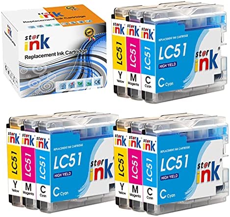 Starink Compatible Ink Cartridge Replacement for Brother LC51 LC-51 LC51C LC51M LC51Y LC51cl Color Work with MFC-845CW 885CW 240C 3360C 440CN 465CN 665CW 685CW(3 Cyan, 3 Magenta, 3 Yellow, 9-Pack)