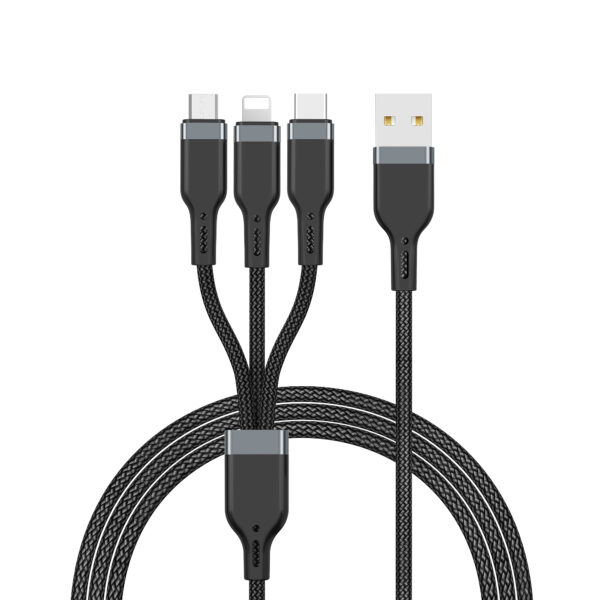 WiWU PT05 Platinum Charger 3 in 1 Cable (Lightning, Micro, Type C) Private Mould Aluminum+nylon Braided PD20W