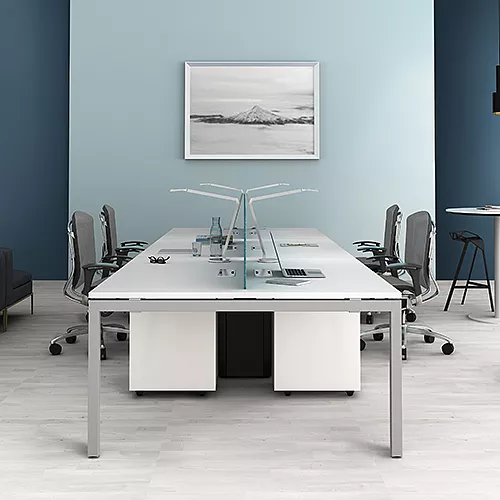 Wholesale white office desk table 6 person workstation modern China base