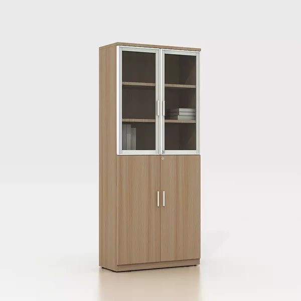 Wooden Bookshelf Office Filing Cabinet With Glass Door