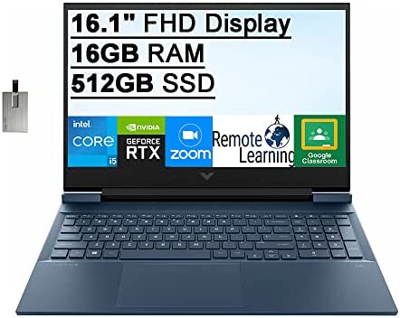 2021 HP Victus 16.1" FHD Gaming Laptop Computer, Intel Core i5-11400H (Beats i7-9750H), 16GB RAM, 512GB PCIe SSD, Backlit Keyboard, GeForce RTX3050 Graphics, HD Webcam, Windows 11, Blue, 32GB USB Card