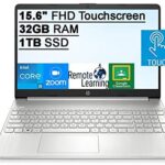 2022 HP 15.6" FHD Touchscreen Laptop Computer, Intel Core i5-1135G7 Processor, 32GB DDR4 RAM, 1TB SSD, Intel Iris Xe Graphics, HD Webcam, HD Audio, USB-C, Windows 11, Silver, 32GB SnowBell USB Card