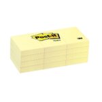 3M 653 POST-IT NOTES YELLOW 1 5"X 2" 12PADs
