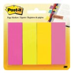 3M Post-it 671-4AU Markers, Assorted Ultra Colors, 1 in x 3 in, 50 Sheets, 4 Pads/Pack