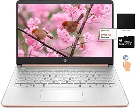 Newest HP 14" Touchscreen Laptop, Intel Dual-Core N4020,16GB RAM, 192GB Storage(64GB eMMC+128GB Micro SD),Webcam,1Yr Office w/ Accs. (Rose Gold)