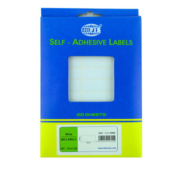 Office Labels 12 X 30MM 20 Sheets/ 660 Labels-A6 Size  (FIS [FSLA1230] )